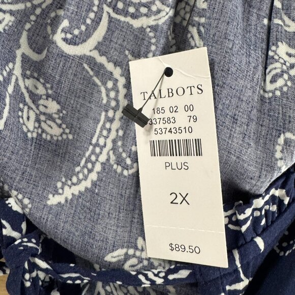 Talbots Blouse Top 2X Blue White Paisley Long Sleeve‎ Rayon NWT TP-3362 - Picture 7 of 8